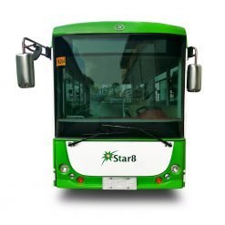environmentally friendly solar bus driving down Brisbane streets